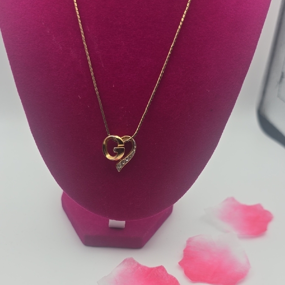 Givenchy G Gold Heart W/ Silver Rhinestones Pendant Necklace (V-G)✨️🖤✨️ - Picture 3 of 10